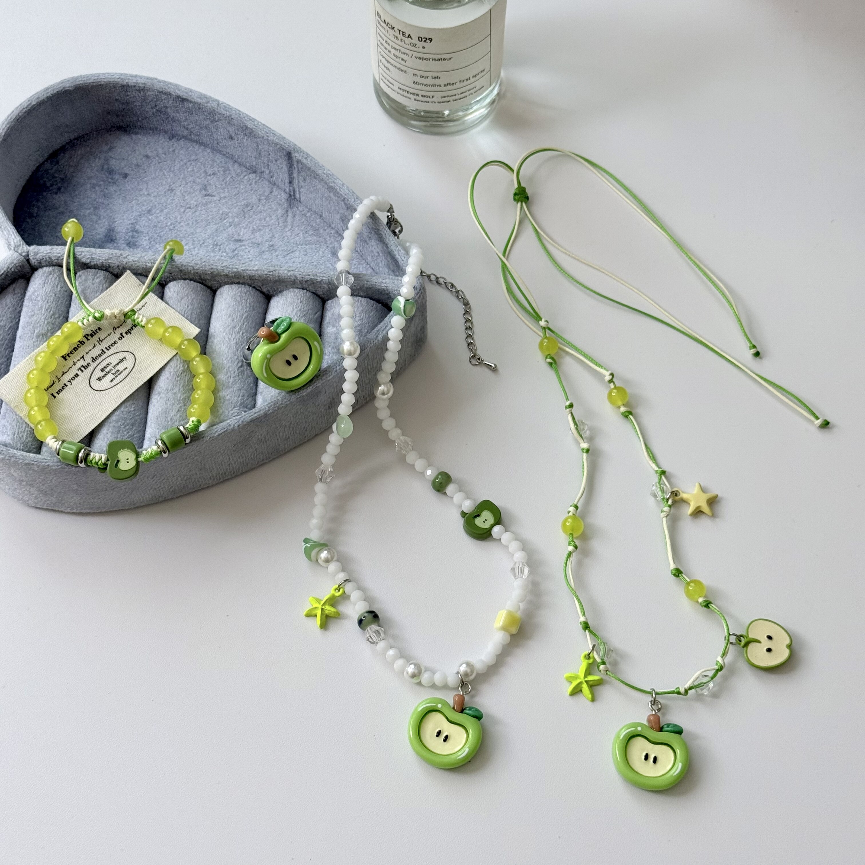 青苹果乐园童趣可爱苹果星星吊坠串珠手工编织绳项链手链戒指配饰