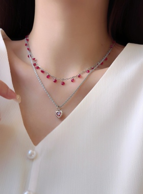 红色轻奢爱心流苏精致新款锁骨链