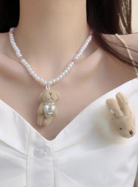 爱心花朵小熊项链女秋冬