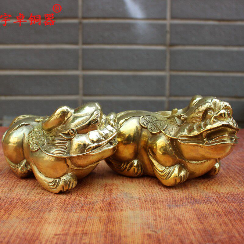 宇卓铜器 纯铜貔貅黄铜貔貅工艺品摆件皮丘一对瑞兽开业礼品