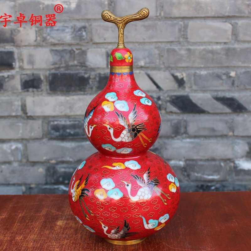 景泰蓝葫芦 仙鹤花纹葫芦 家居装饰玄关博古架中式复古工艺品摆件