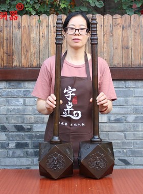 宇卓铜器 纯铜十八般兵器锤黄铜锤大锤圆锤铜锤子工艺品摆件