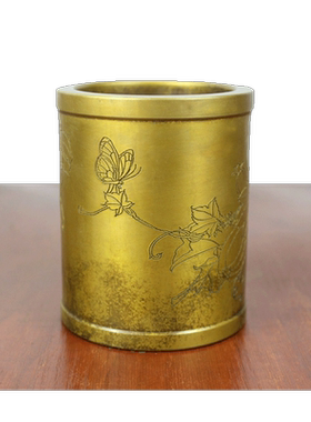 黄铜笔筒蝴蝶摆件工艺品