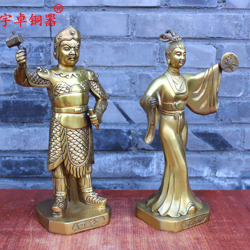 宇卓铜器 纯铜雷公电母 黄铜雷公电母 家居装饰工艺品摆件