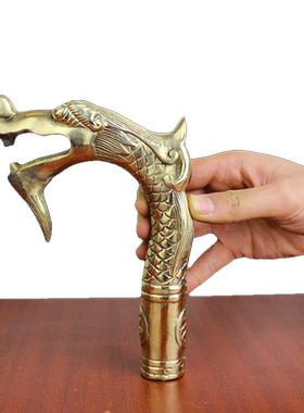 拐杖头黄铜张口龙纹工艺品