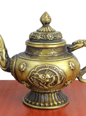 宇卓铜器纯铜茶壶黄铜茶壶擦黑色龙纹茶壶家居装饰工艺品摆件