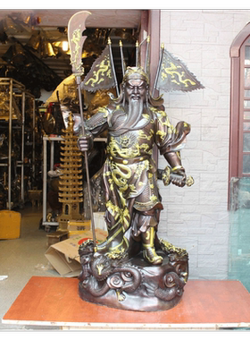 黄铜九龙关公武财神摆件工艺品