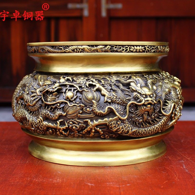 宇卓铜器 纯铜香薰炉 黄铜九龙炉 双耳 龙香炉家居装饰工艺品摆件