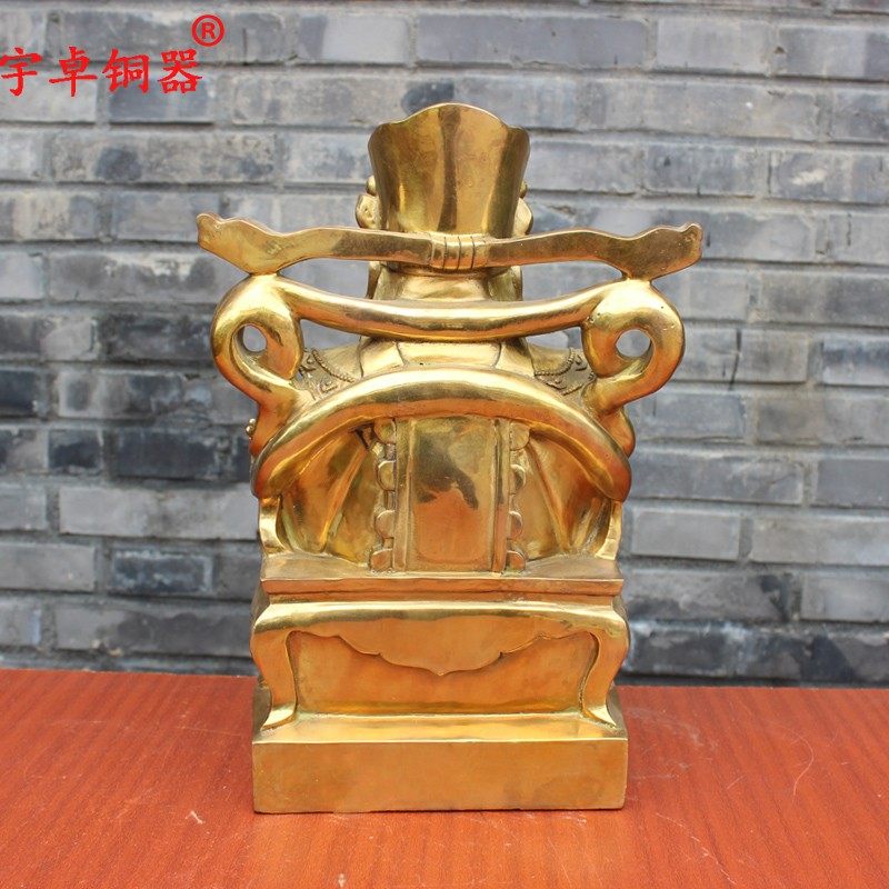 宇卓铜器纯铜财神黄铜财神坐姿财神抱聚宝盆坐元宝财神工艺品摆件