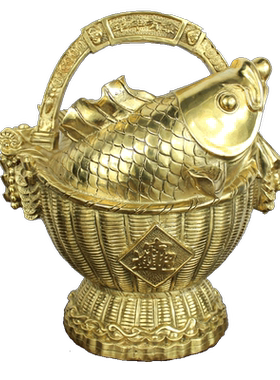 黄铜篮子摆件年年有余工艺品
