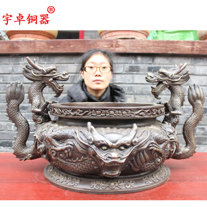 宇卓铜器纯铜香炉黄铜香炉龙耳香炉龙纹香炉龙炉工艺品摆件