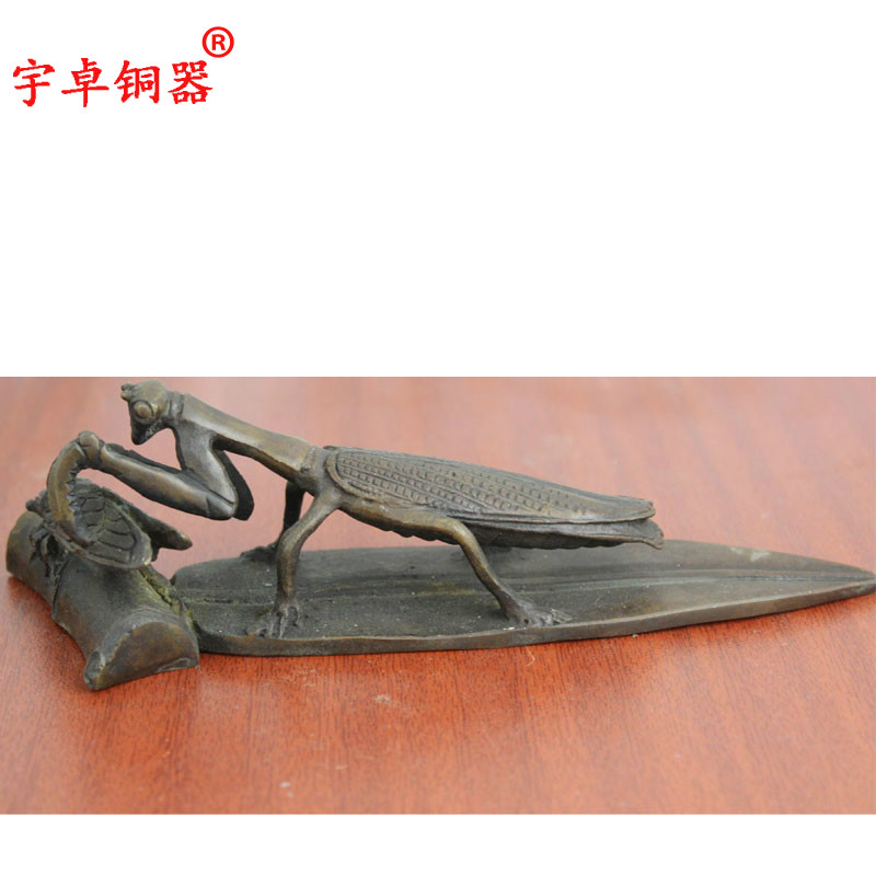 宇卓铜器 纯铜知了螳螂 黄铜螳螂捕蝉 家居装饰工艺品桌面摆件