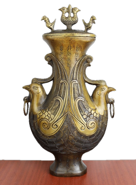 宇卓铜器纯铜罐黄酮罐铜尊仿古色双凤罐工艺品摆件