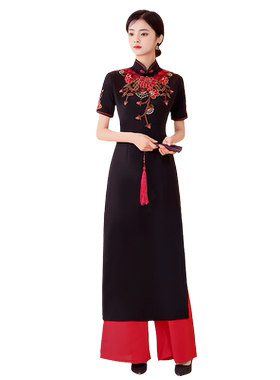 两件套中国演出服春季奥黛长旗袍