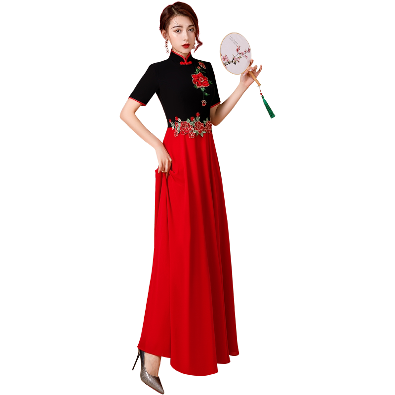 舞台旗袍走秀演出服新中式长款