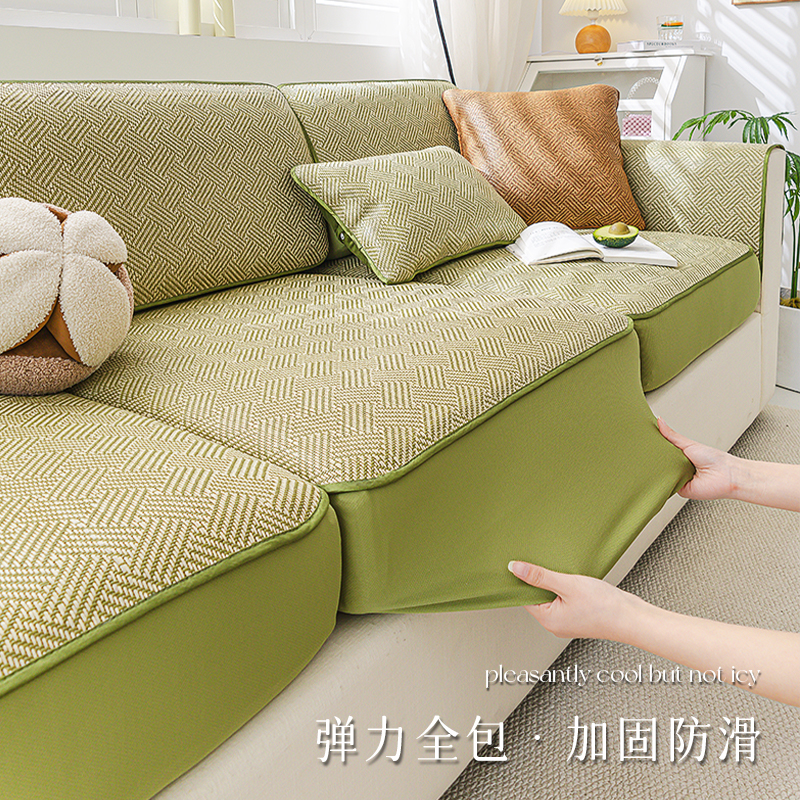 藤席沙发垫夏季2025新款法式复古直排三人位防滑欧式坐垫套罩盖布