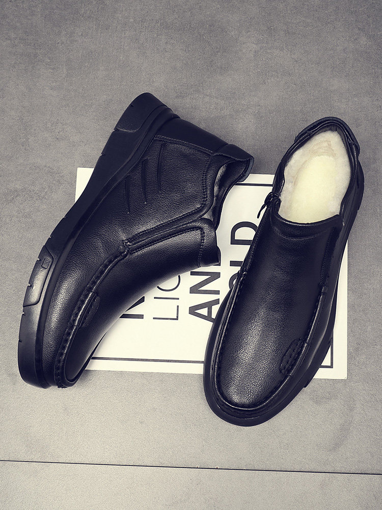 COTTON SHOES MENS WINTER LEATHER CASUAL HIGH-TOP MENS COTTON LEATHER SHOES MIDDLE-AGED AND ELDERLY WOOL WARM VELVET DAD SHOES THICK SOLE