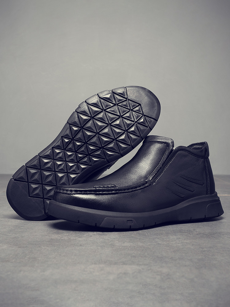 COTTON SHOES MENS WINTER LEATHER CASUAL HIGH-TOP MENS COTTON LEATHER SHOES MIDDLE-AGED AND ELDERLY WOOL WARM VELVET DAD SHOES THICK SOLE