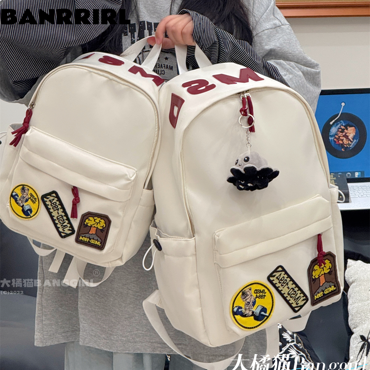 美式复古书包女ins风高颜值初中生高中生大容量双肩包个性背包男