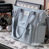大容量通勤单肩包日系ins简约纯色百搭托特包学生上课补习斜挎包