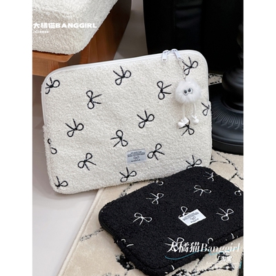 韩国ins少女心可爱毛绒苹果笔记本电脑包14寸平板ipad11寸内胆包