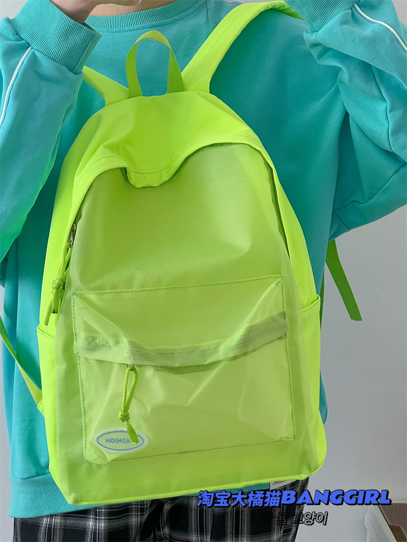 JAPANESE NICHE TRANSPARENT BACKPACK PERSONALIZED SCHOOLBAG KOREAN VERSION INS MESH BACKPACK SOLID COLOR SIMPLE AND TRENDY SCHOOLBAG GIRL