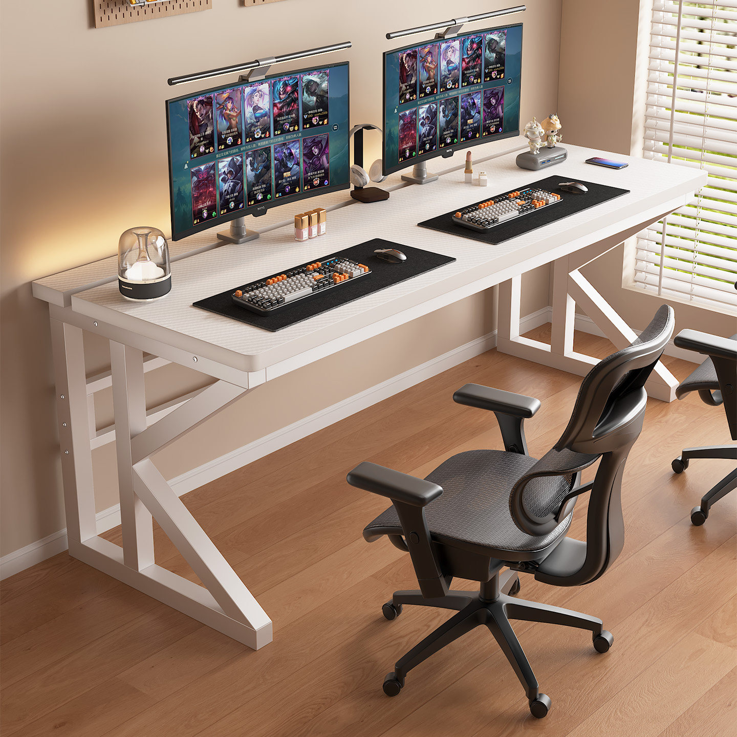 双人电竞桌台式电脑桌卧室家用圆角办公长桌子工作台加厚桌架书桌