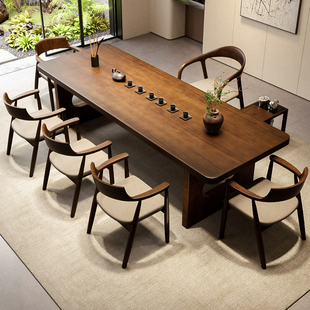 新中式实木大板茶桌椅组合办公室现代简约轻奢原木客厅家用茶台