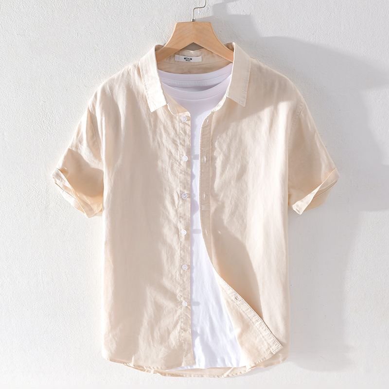 新款潮牌短袖衬衫男夏季薄款日系休闲宽松糖果色衬衣外套寸衫百搭