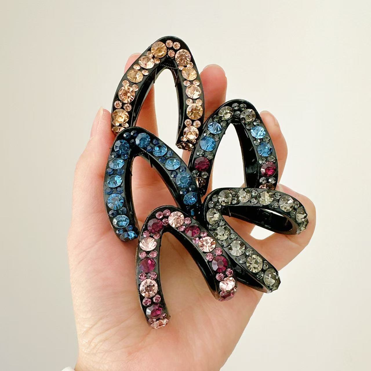 马尾固定神器后脑勺发夹半扎发发卡头饰高级水钻鲨鱼v型抓夹