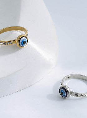 欧美跨境夸张个性恶魔之眼戒指简约百搭小众高级感精致镶指