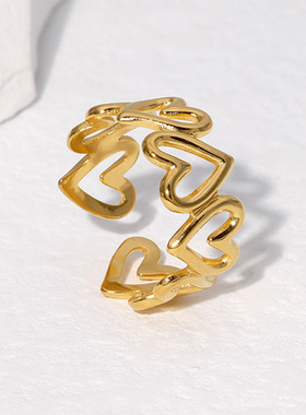 欧美简约爱心形钛钢戒指女ins风18K镀金不掉色小众不锈钢开口戒指