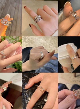 蝴蝶开口戒指女森系韩版简约ins小众设计个性网红时尚可调节指环