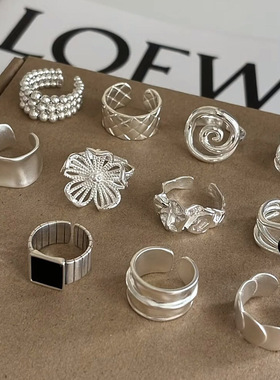 925纯银不规则几何戒指女ins2024年新款小众设计感时尚个性食指戒