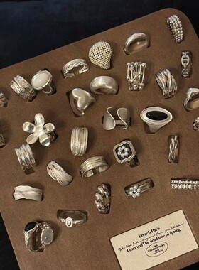 夏季复古重工925银戒指女小众轻奢高级感不掉色ins风百搭银饰品