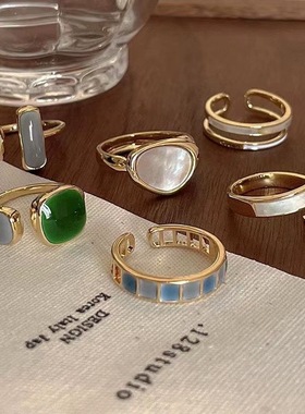 祖母绿设计感戒指女高级感时尚个性冷淡风小众开口食指戒ins指环