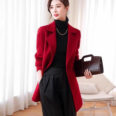 2024秋冬新款高端加厚羊绒大衣女中长款双排扣修身纯羊毛呢子外套