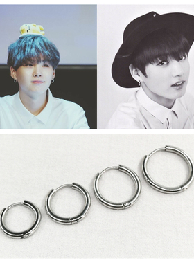 防弹少年团闵玧其田柾国朴智旻同款耳环男钛钢耳钉女圆环耳饰耳圈