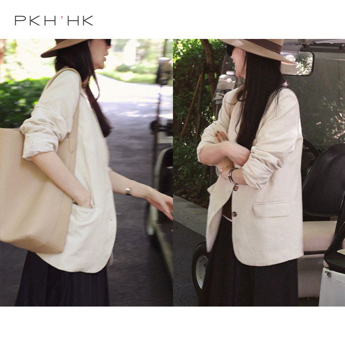 PKH.HK气质女装折扣店  日常好穿 文艺时髦麻棉单排扣西装