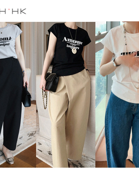 PKH.HK气质女装折扣店  植绒休闲字母圆领正肩修身T恤