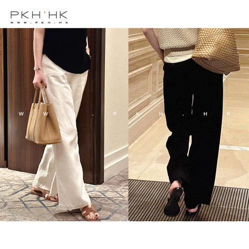 PKHHK休闲亚麻显腿长直筒阔腿