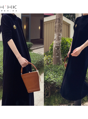 PKH.HK气质女装折扣店 敲美宝蓝 低调设计感后领系带宽松连衣裙
