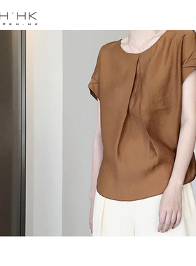 PKH.HK气质女装折扣店 春夏 天丝面料褶裥短袖上衣 不退不换