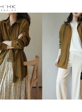 PKH.HK气质女装折扣店 温暖磨毛厚质2WAYS可拆取腰带中长衬衣外套