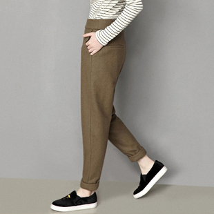 羊毛呢利落翻褲 PKH.HK氣質(zhì)女裝 折扣店 99.9元 褊中腰簡(jiǎn)約錐形褲