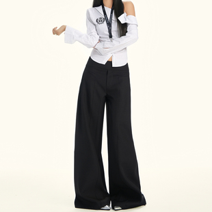 美式慵懒风黑色阔腿休闲裤女2026年春季新款高腰显瘦垂感拖地裤子