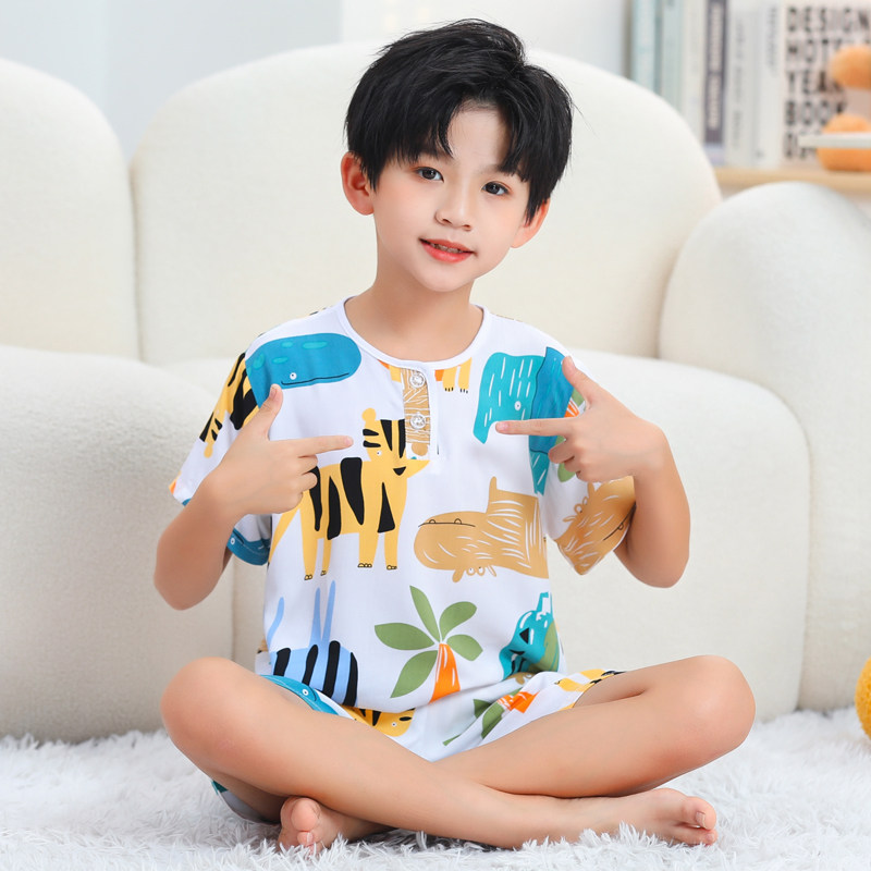 夏季棉绸儿童薄款家居服短袖睡衣