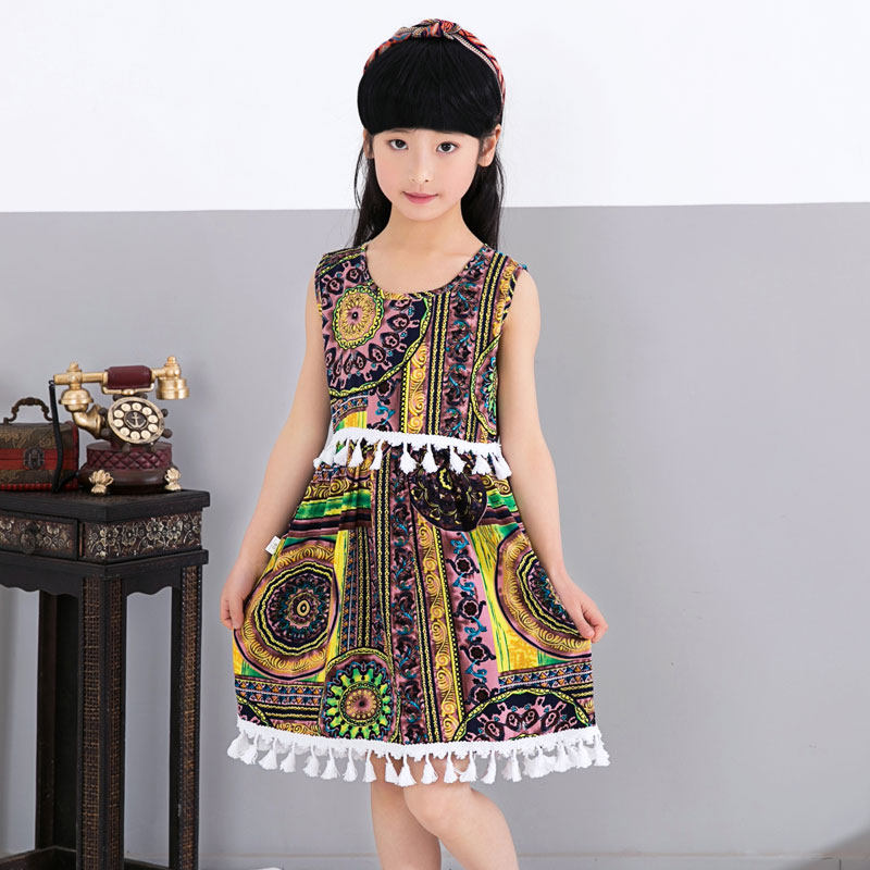 女孩民族风连衣裙2018新款夏季儿童装女大童夏装女童甜美公主裙子