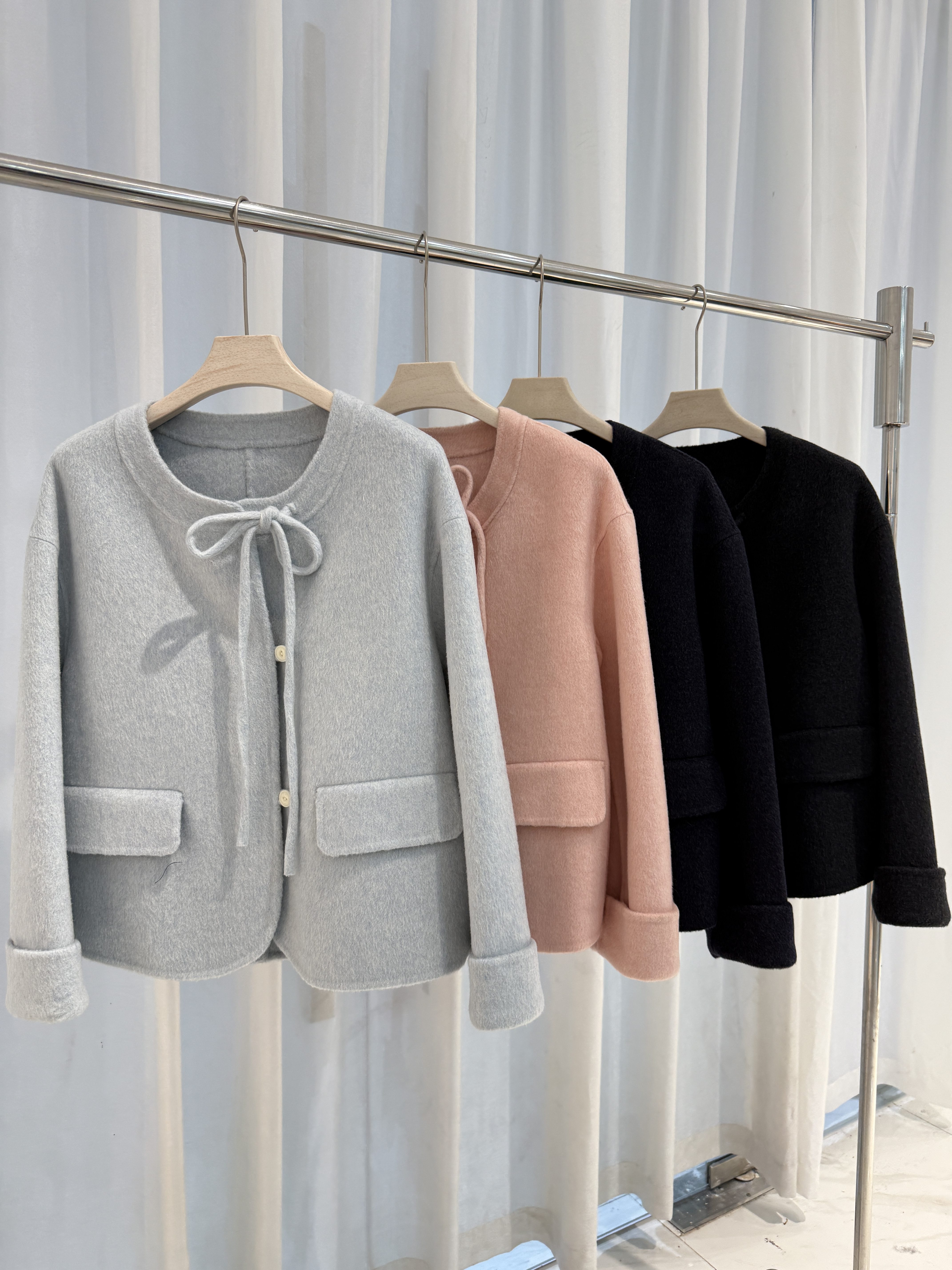 2025新款小香风圆领系带小个子女韩版气质宽松短款羊毛呢外套,女装/女士精品,毛呢外套,淘宝优惠券,粉丝福利购,淘宝优惠卷