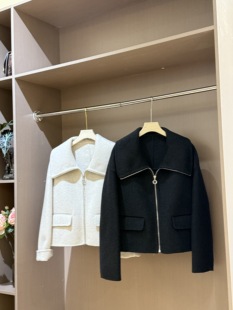 2025新款双面羊绒大衣翻领短款羊毛外套拉链小个子休闲显瘦外套女